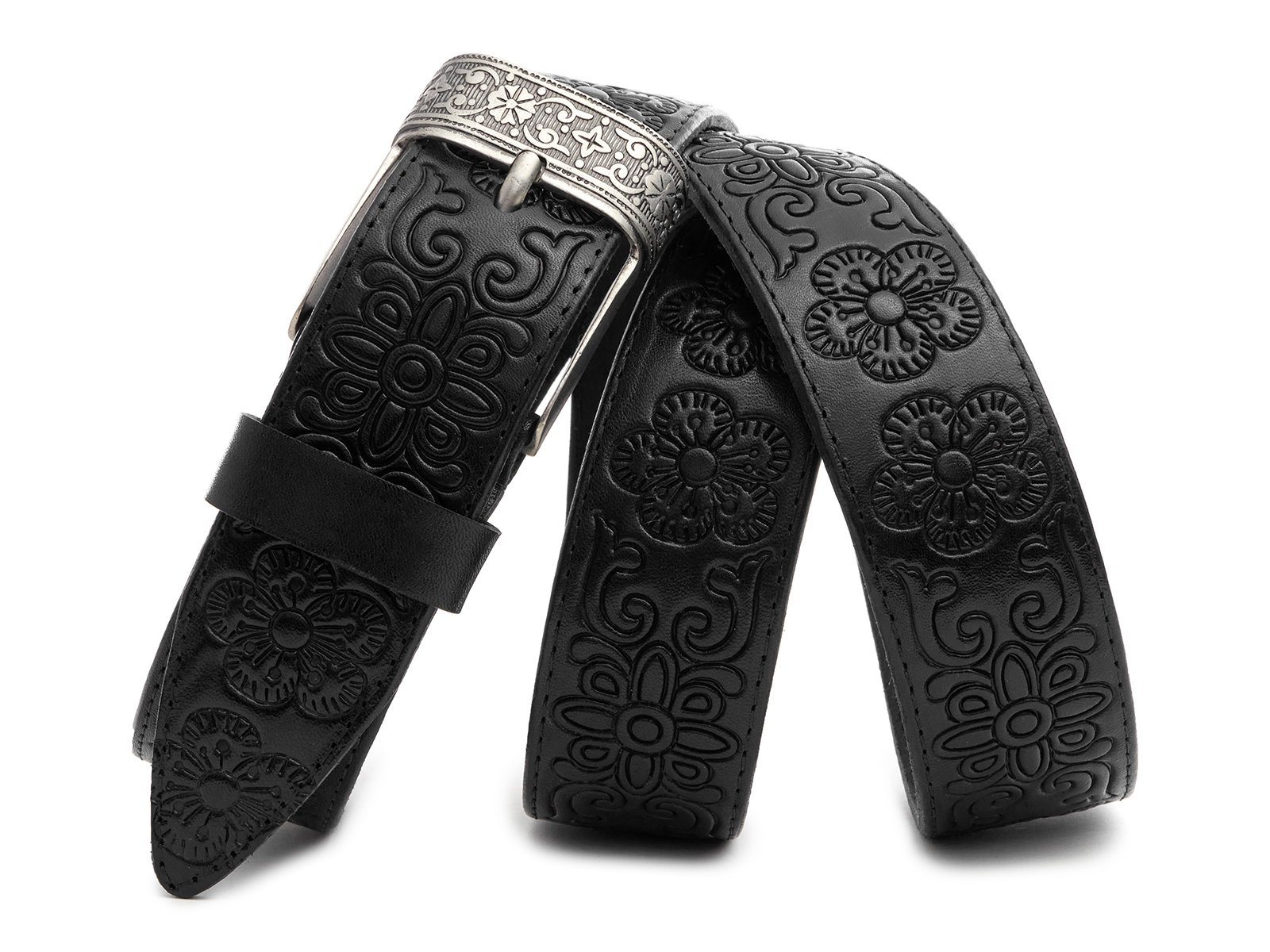 Кожаный черный женский джинсовый ремень B40-2092